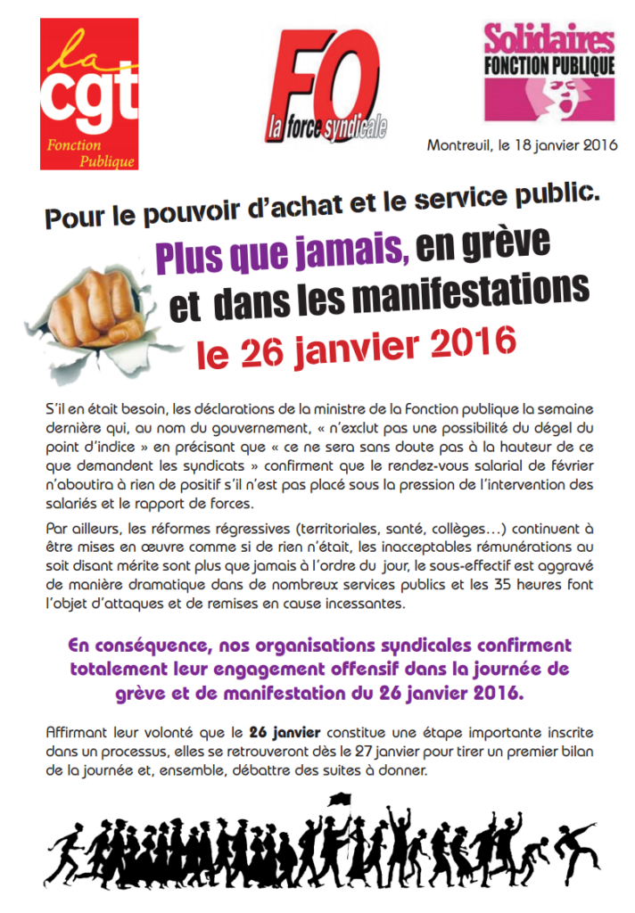 26 janvier : Communiqué intersyndical