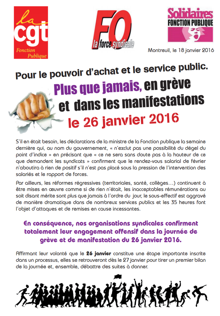 Lire la suite à propos de l’article 26 janvier : Communiqué intersyndical