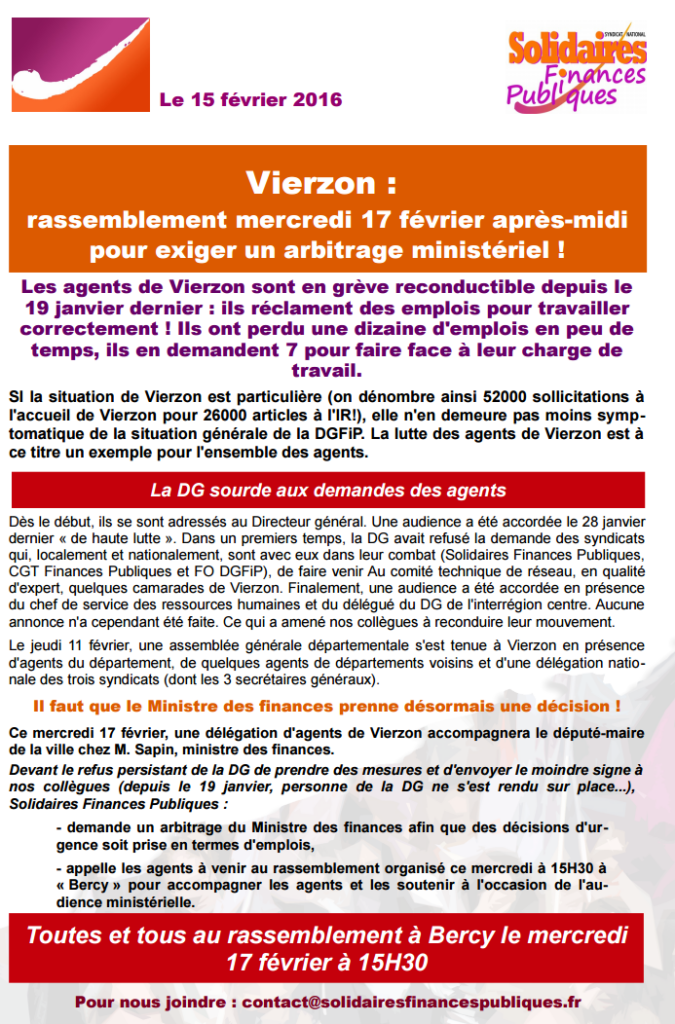 Soutien aux agents de Vierzon