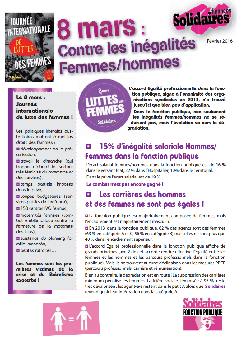 Lire la suite à propos de l’article 8 mars : Contre les inégalités femmes/hommes !