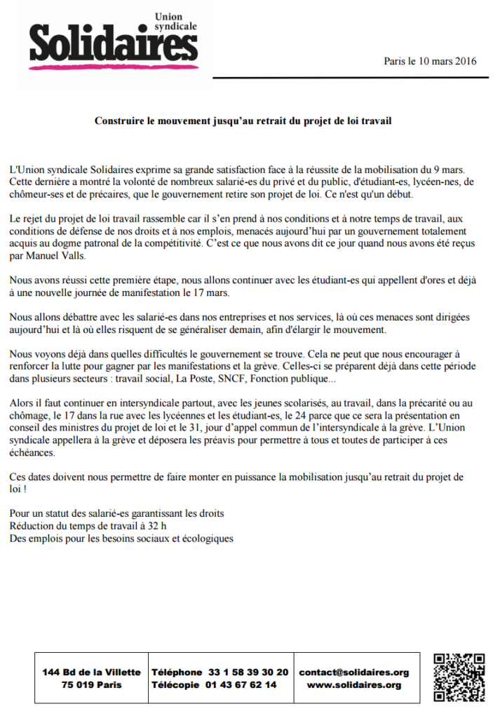 Construire le mouvement jusqu’au retrait