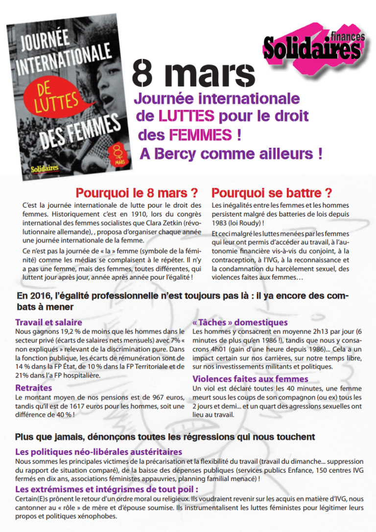 Lire la suite à propos de l’article 8 mars : A Bercy comme ailleurs !