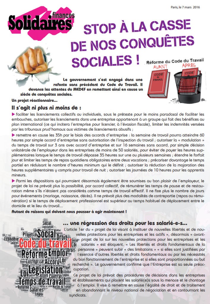 Stop à la casse de nos conquêtes sociales.