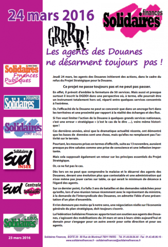 Lire la suite à propos de l’article 24 mars : Soutien aux actions des agents de la Douane.