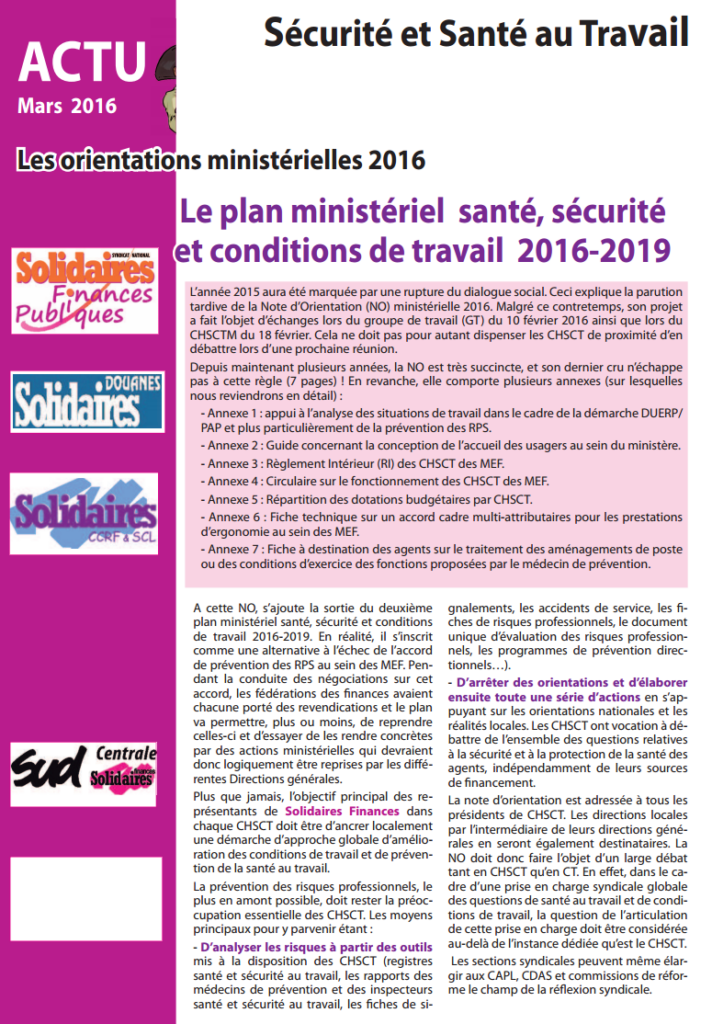 L’actualité santé et sécurité au travail en mars 2016