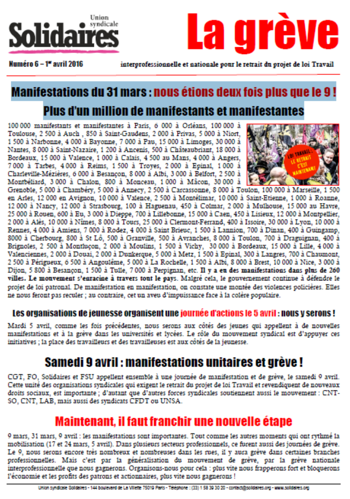 Lire la suite à propos de l’article 31 mars : plus d’un million dans la rue !