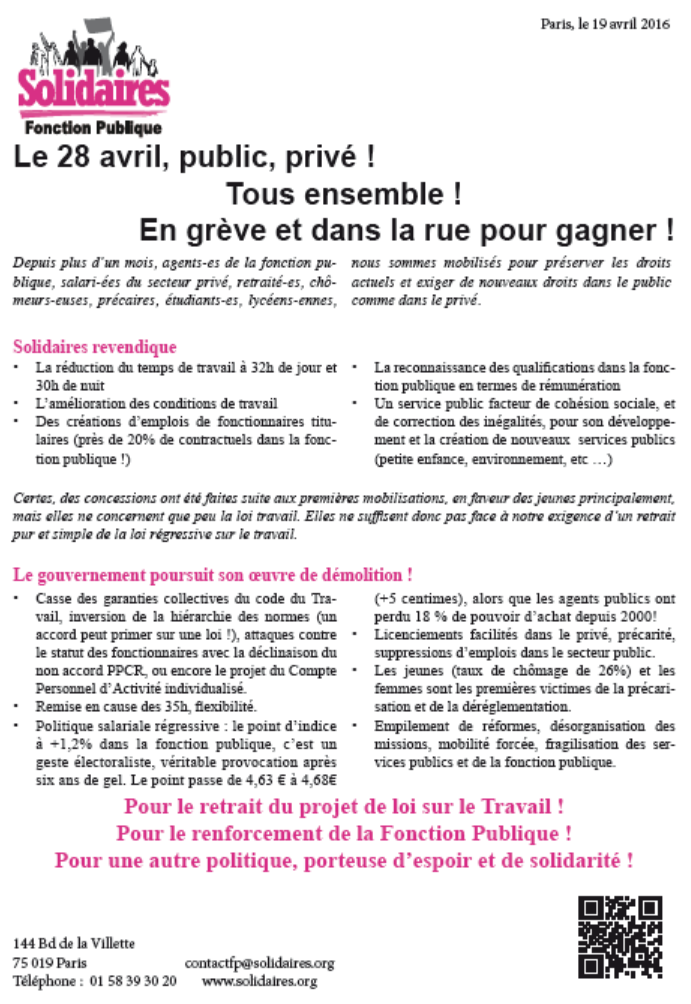 Lire la suite à propos de l’article Le 28 avril, public, privé ! Tous ensemble !