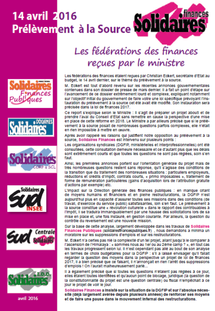 Lire la suite à propos de l’article Prélèvement à la source le ministre reçoit les fédérations des finances.