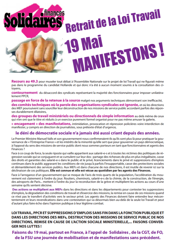 19 Mai : MANIFESTONS !