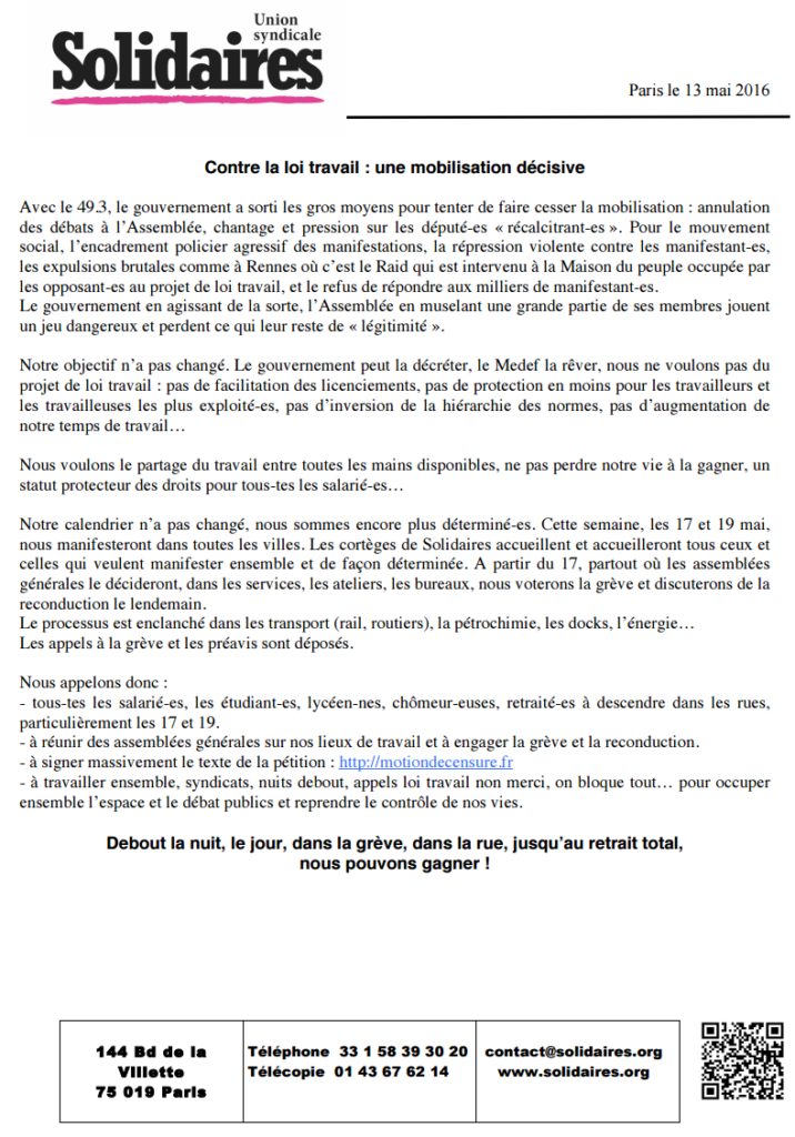 17/19 mai : une mobilisation décisive !