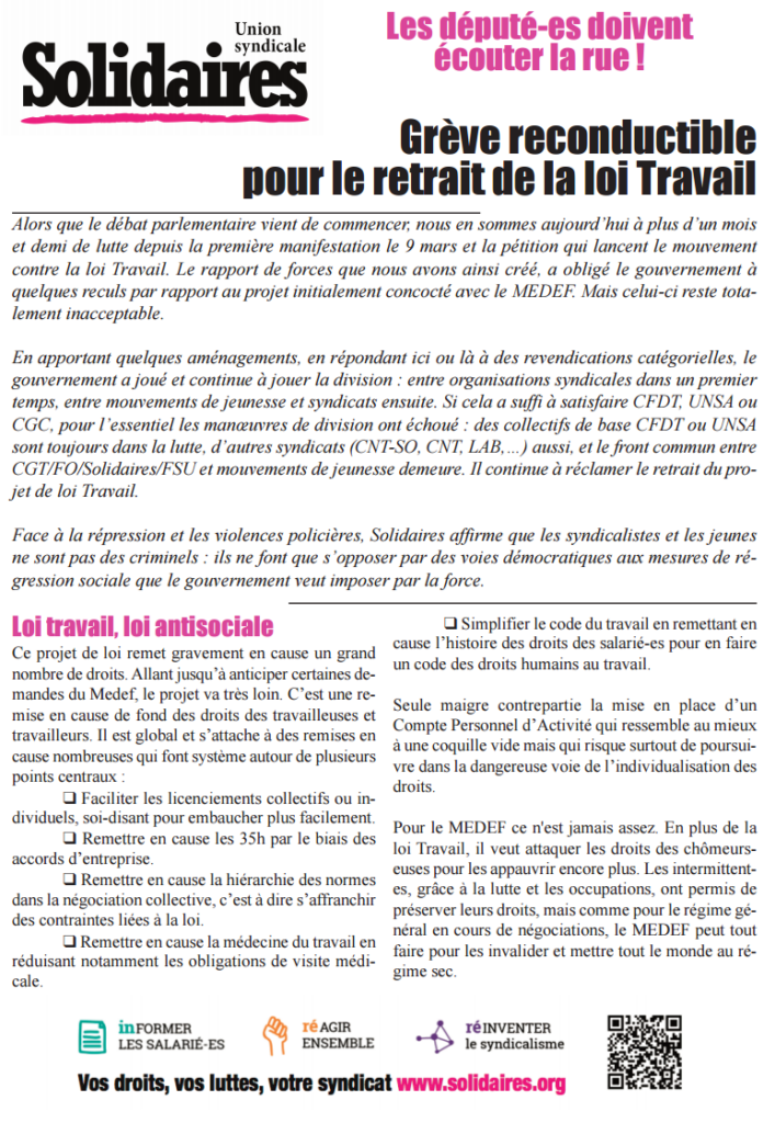 Les député(e)s doivent écouter la rue !