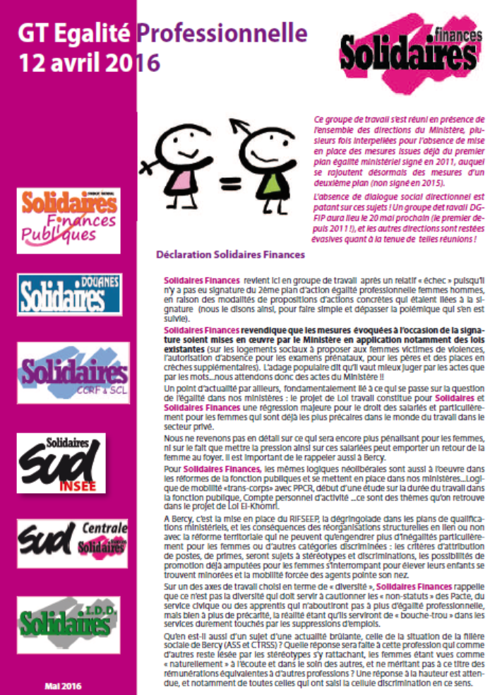 Lire la suite à propos de l’article 12 avril : GT égalité professionnelle