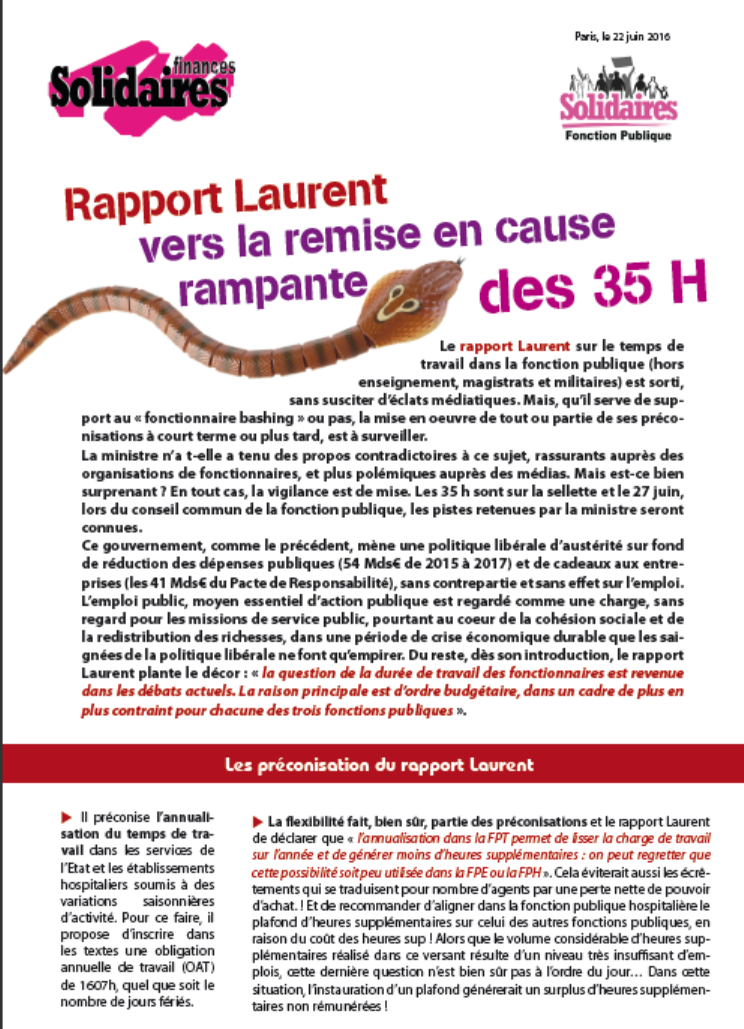 Lire la suite à propos de l’article Rapport Laurent :  vers la remise en cause rampante des 35 heures