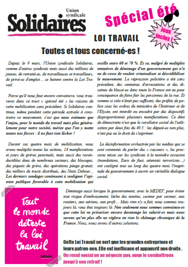 Lire la suite à propos de l’article Loi Travail : Nous sommes toutes et tous concerné-e-s !
