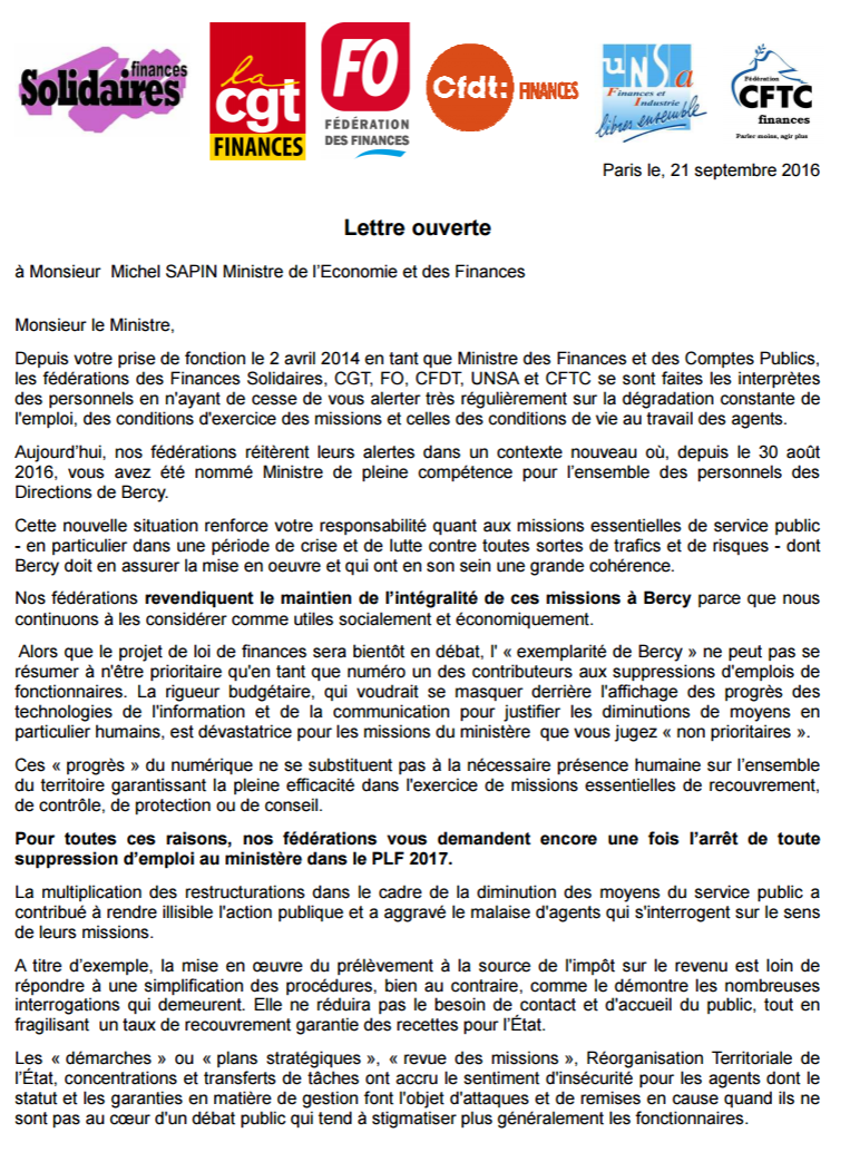 Lire la suite à propos de l’article A la veille du CTM du 4 octobre prochain les fédérations des Finances s’adressent au Ministre