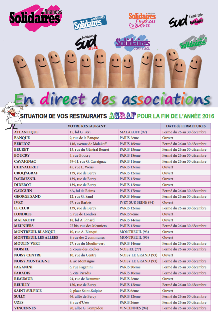 Lire la suite à propos de l’article Situation de vos restaurants Agraf pour la fin de l’année 2016