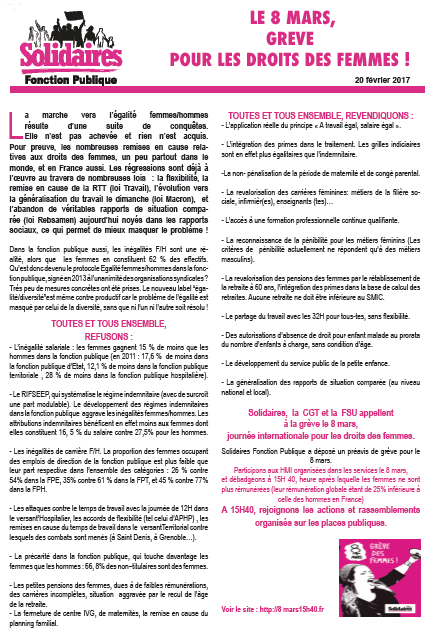Lire la suite à propos de l’article 8 mars 2017 –  Solidaires : Grève pour le droit des femmes !