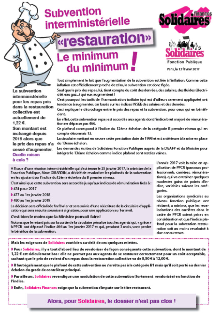 Lire la suite à propos de l’article Subvention interministérielle – Restauration – Le minimum du minimum !
