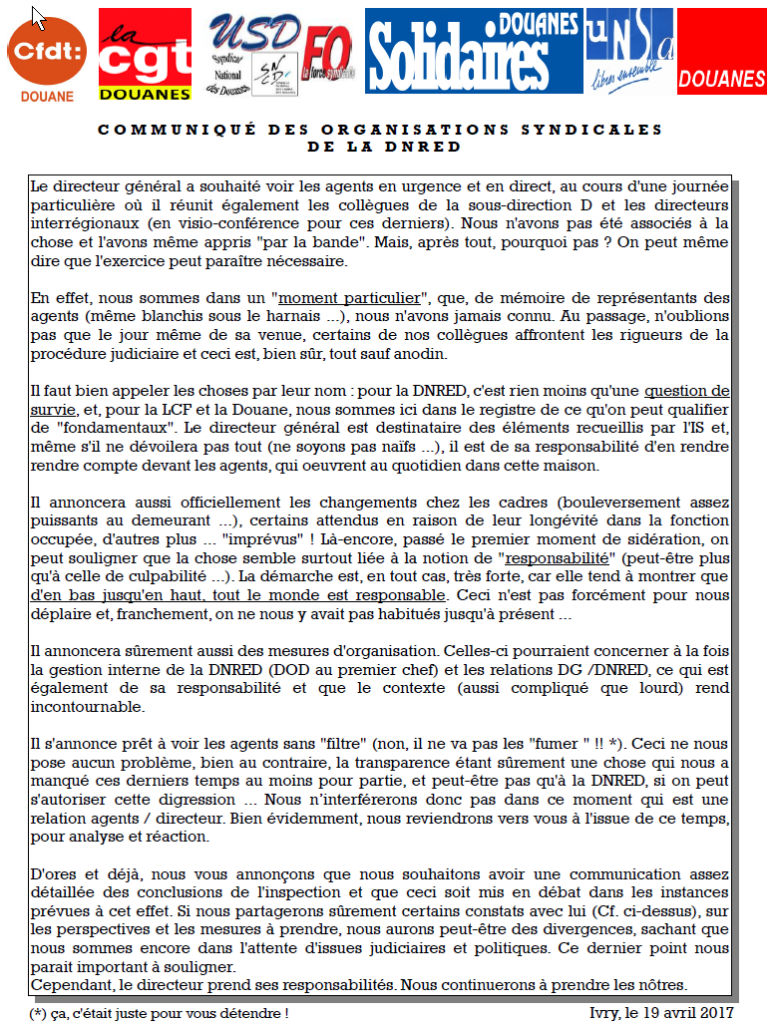 Avenir de la DNRED et de ses agents.