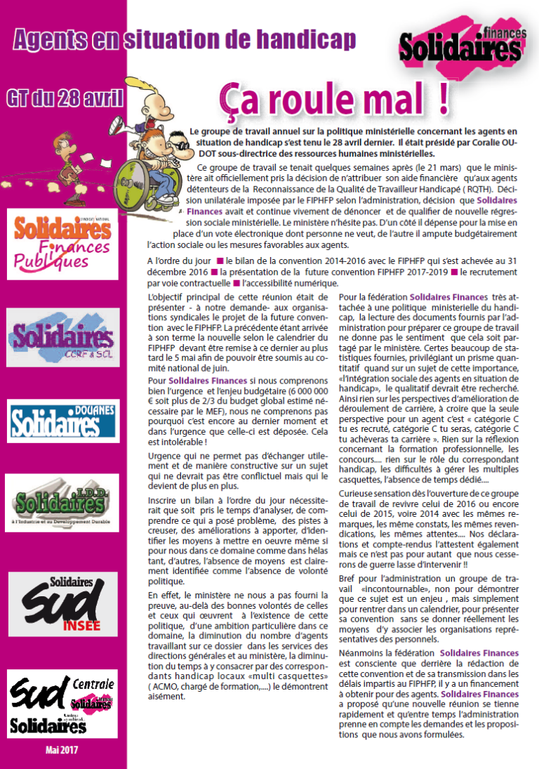 Lire la suite à propos de l’article GT du 28 avril : Politique ministérielle du handicap : de grandes marges de progrès…à faire !