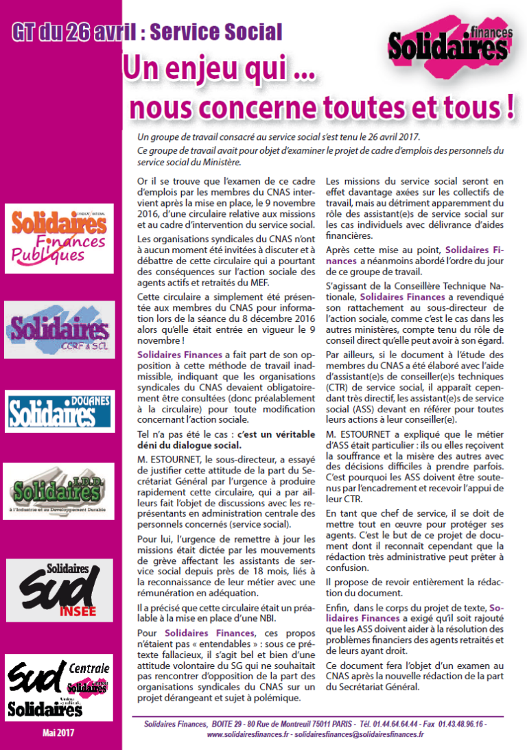 Lire la suite à propos de l’article GT du 26 avril : Service Social – Un enjeu qui … nous concerne toutes et tous !