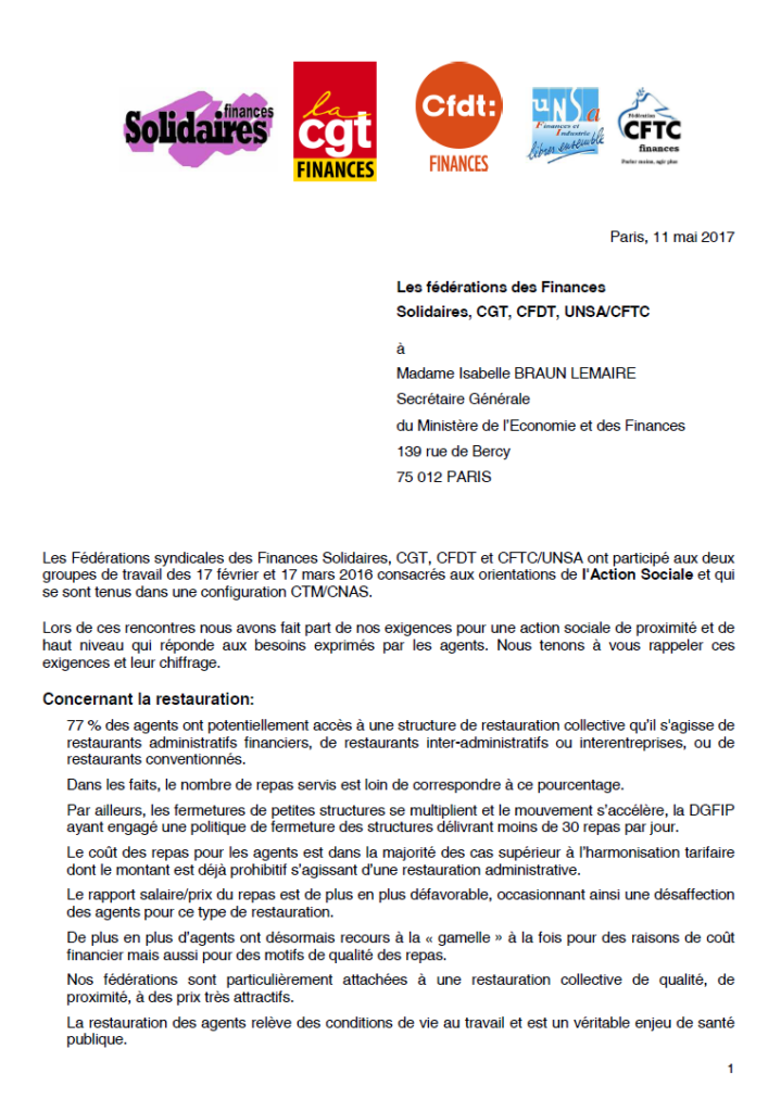 Politique ministérielle d’Action Sociale : Les fédérations interpellent la secrétaire générale du MEF.