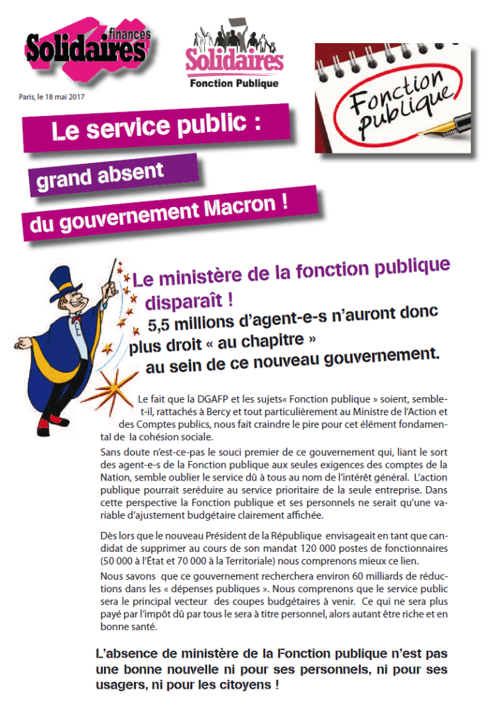 Le service public : grand absent du gouvernement Macron !