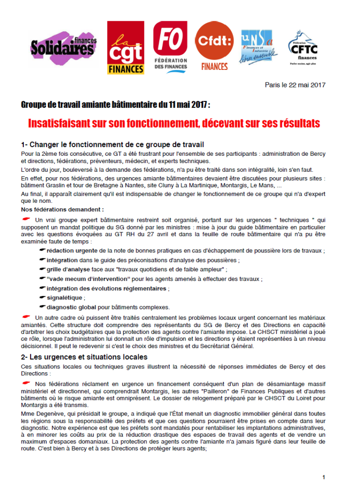 Amiante : groupe de travail bâtimentaire :   Du pain sur la planche !