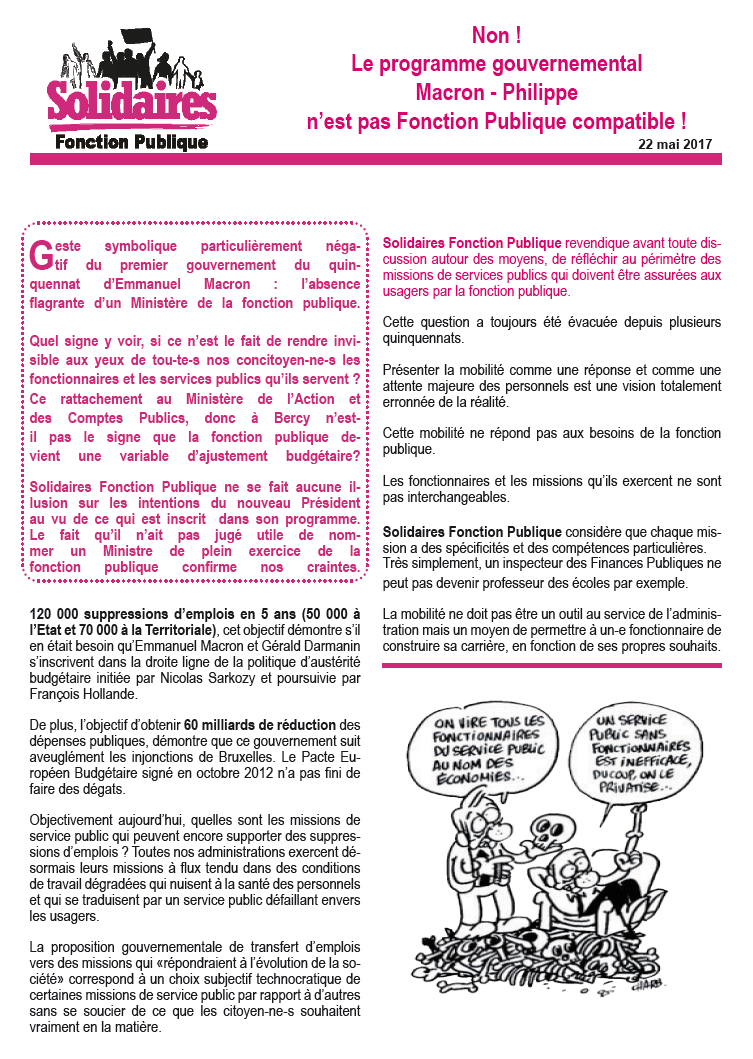 Lire la suite à propos de l’article Le programme Macron – Philippe n’est pas fonction publique compatible !