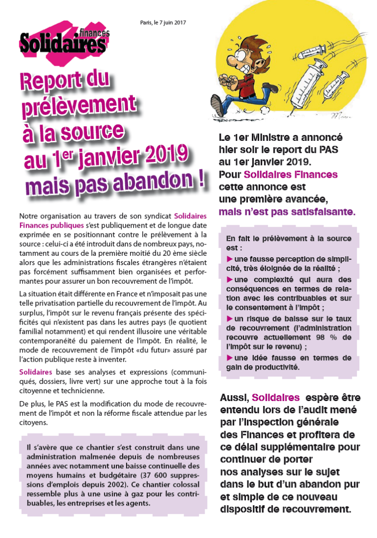 Lire la suite à propos de l’article Report du prélèvement à la source au 1er janvier 2019 mais pas abandon !