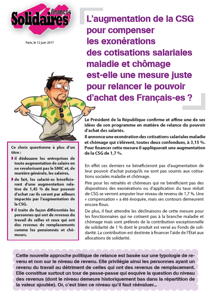 L’augmentation de la CSG pour compenser les exonérations des cotisations salariales maladie et chômage