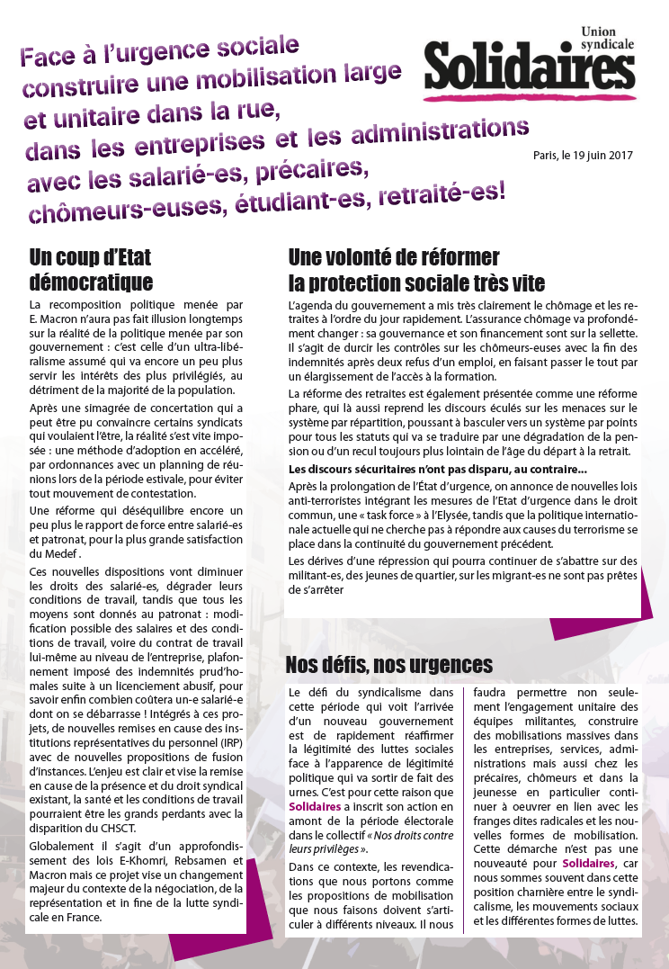Lire la suite à propos de l’article Face à l’urgence sociale construire une mobilisation large et unitaire