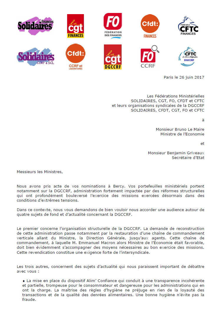 Lire la suite à propos de l’article DGCCRF: Les Fédérations des finances et leurs syndicats de la DGCCRF interpellent les ministres .