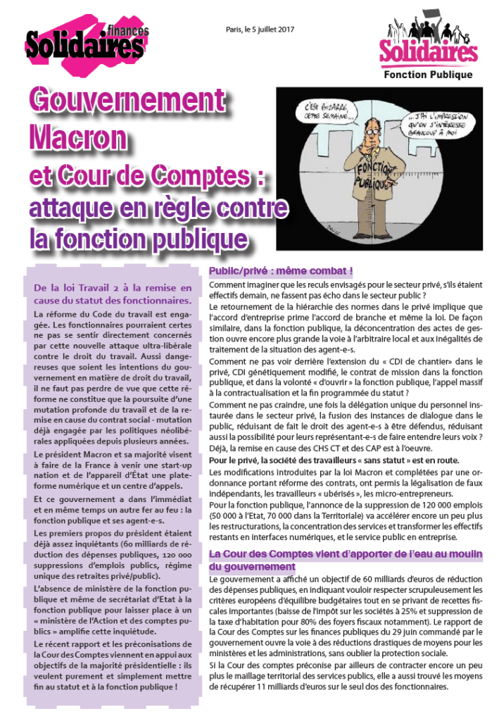 Gouvernement Macron et Cour des Comptes: attaque en règle contre la fonction publique.