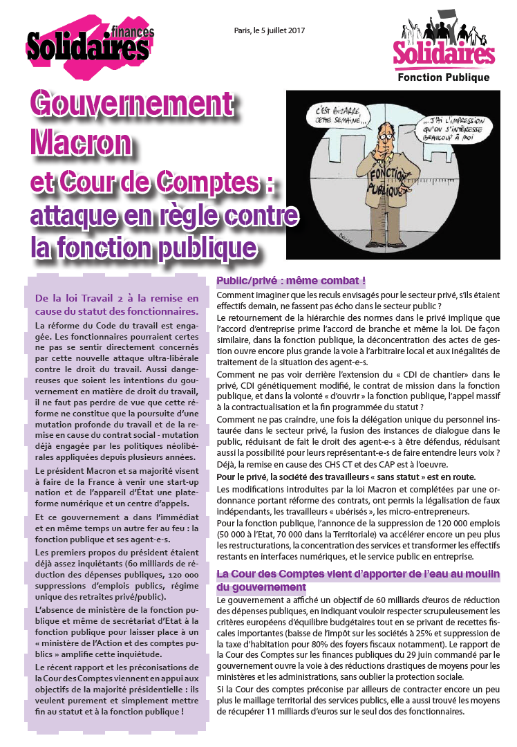 Lire la suite à propos de l’article Gouvernement Macron et Cour des Comptes: attaque en règle contre la fonction publique.
