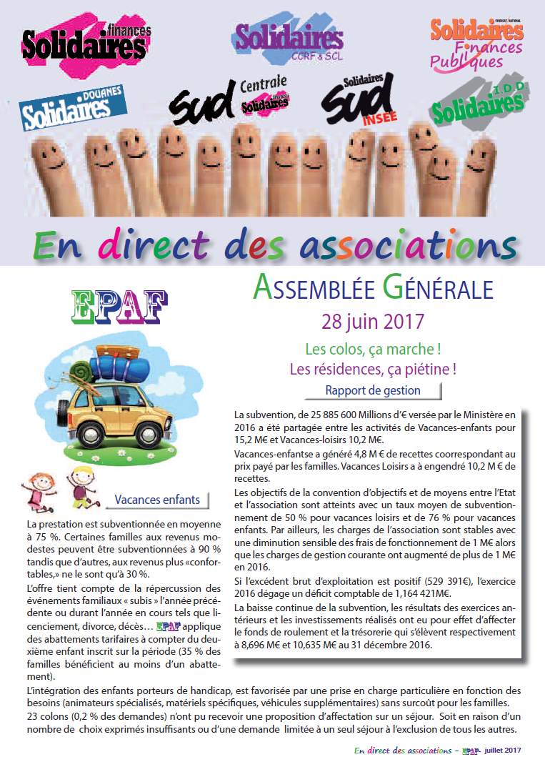 Lire la suite à propos de l’article EPAF :  Assemblée Générale du 28 juin Les colos, ça marche ! Les résidences, ça piétine !