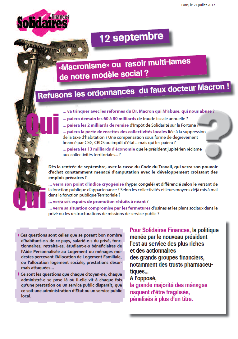 Lire la suite à propos de l’article Macronisme» ou rasoir multi-lames notre modèle social ?