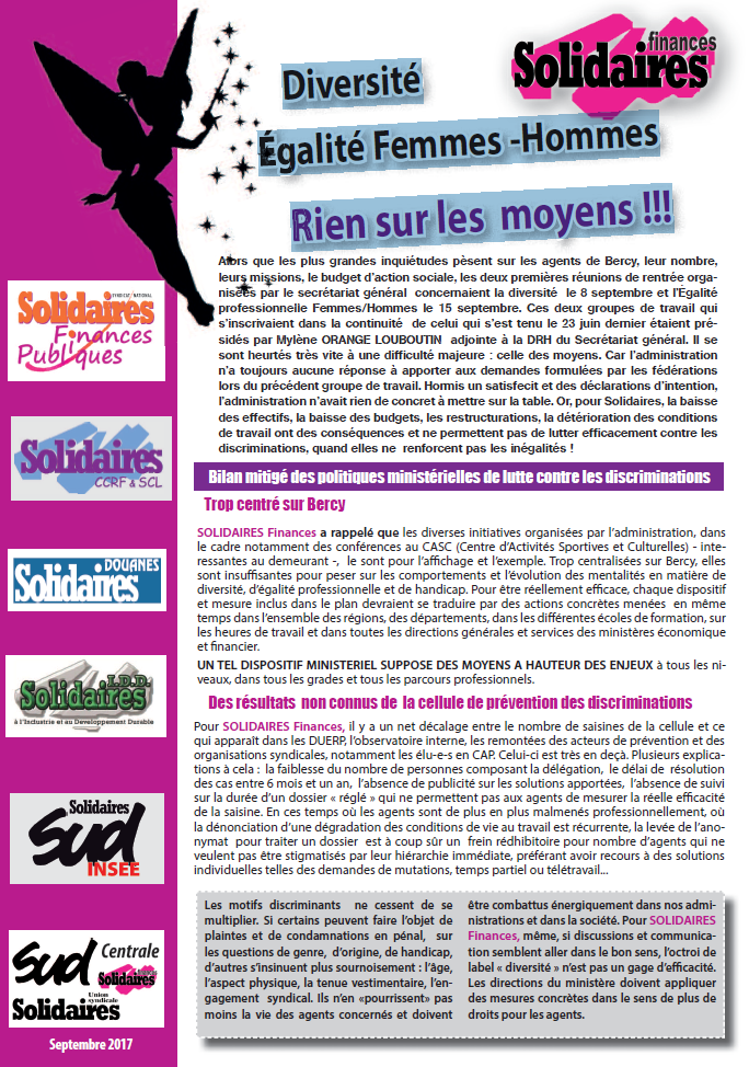 Lire la suite à propos de l’article Diversité Égalité Femmes-Hommes rien sur les moyens !!!