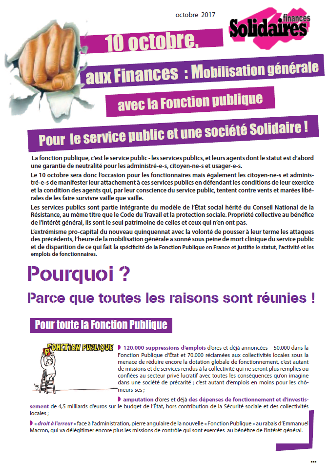 Lire la suite à propos de l’article 10 octobre : Mobilisation générale aux Finances pour le service public et une société Solidaires.