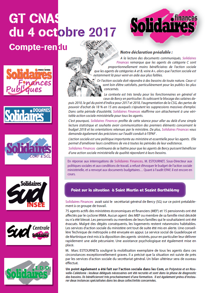 Lire la suite à propos de l’article Compte rendu du groupe de travail du CNAS du 4 octobre 2017