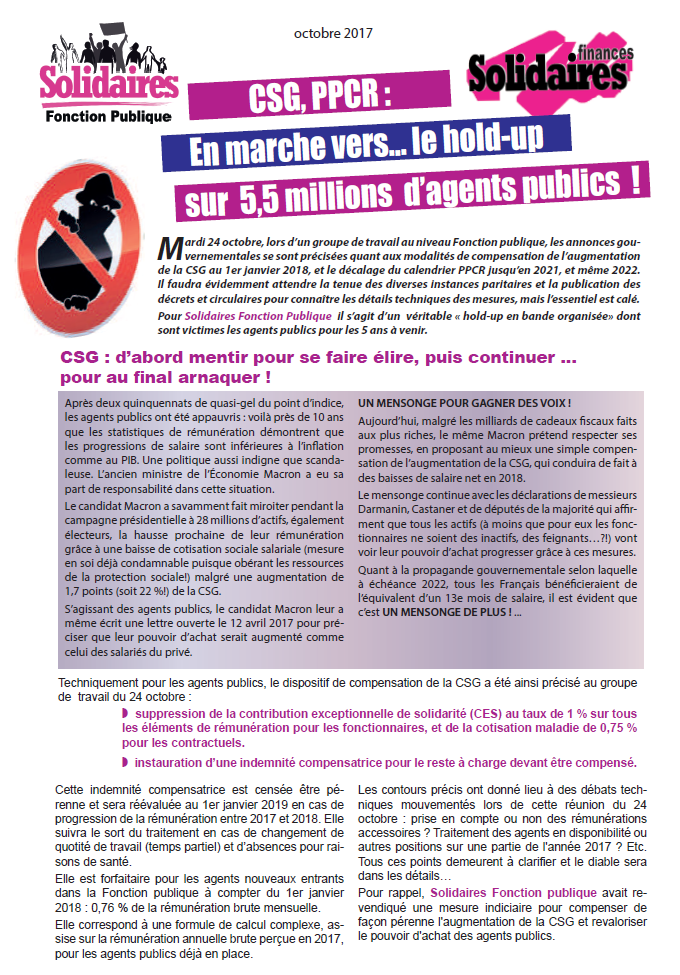 Lire la suite à propos de l’article CSG, PPCR : En marche vers… le hold-up