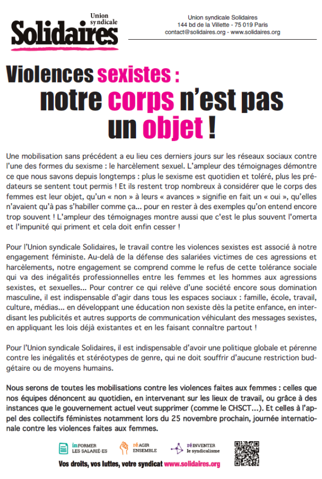 Lire la suite à propos de l’article Lutte contre le sexisme et le harcèlment sexuel