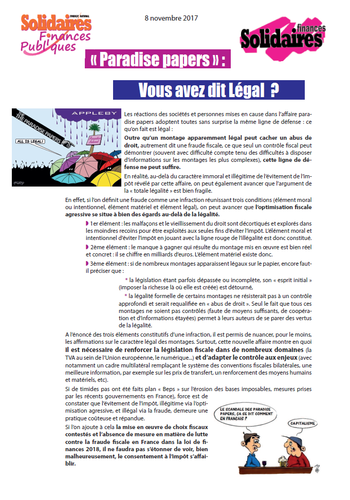 Lire la suite à propos de l’article « Paradise papers » : Vous avez dit Légal ?