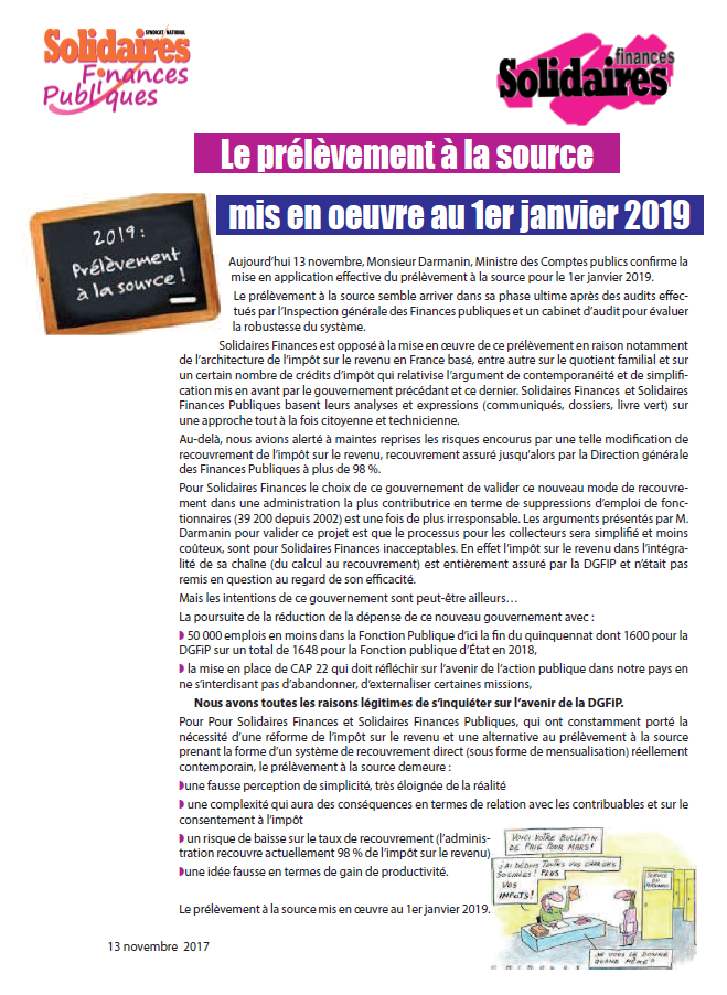 Lire la suite à propos de l’article Le prélèvement à la source mis en oeuvre au 1er janvier 2019