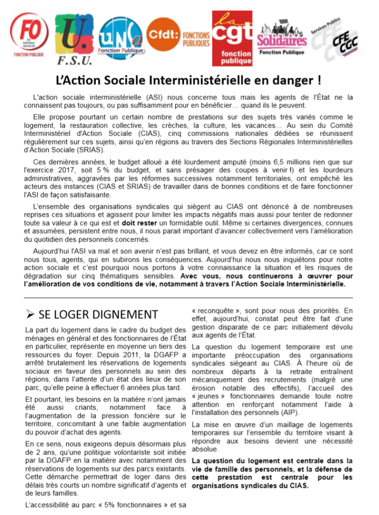 Lire la suite à propos de l’article Action sociale interministérielle en danger!