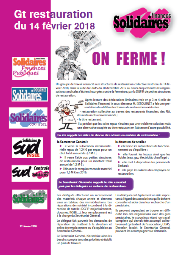 Lire la suite à propos de l’article GT CNAS sur la restauration du 14 février 2018