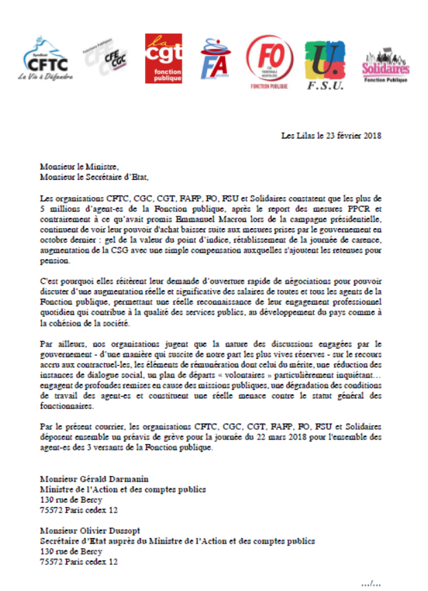 Lire la suite à propos de l’article 22 mars : préavis de grève unitaire Fonction publique