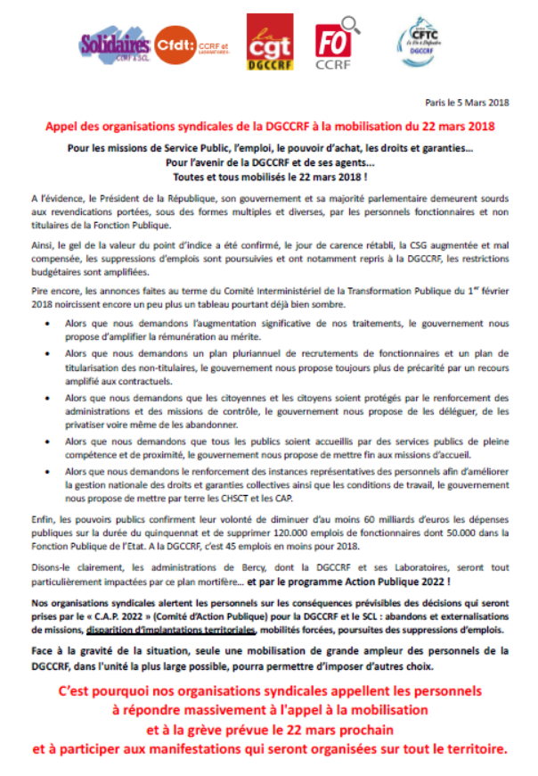 Lire la suite à propos de l’article 22 Mars – Appel des organisations de la CCRF