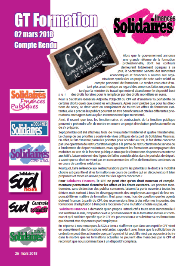Lire la suite à propos de l’article 2 mars 2018 – GT Formation – CPF