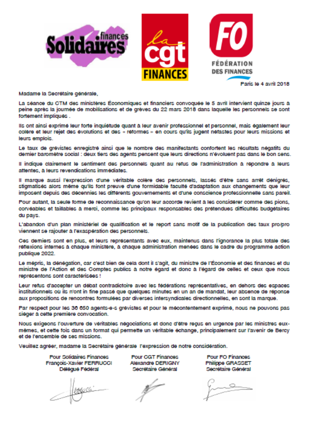 Lire la suite à propos de l’article Tract Commun adressé à la Secrétaire générale